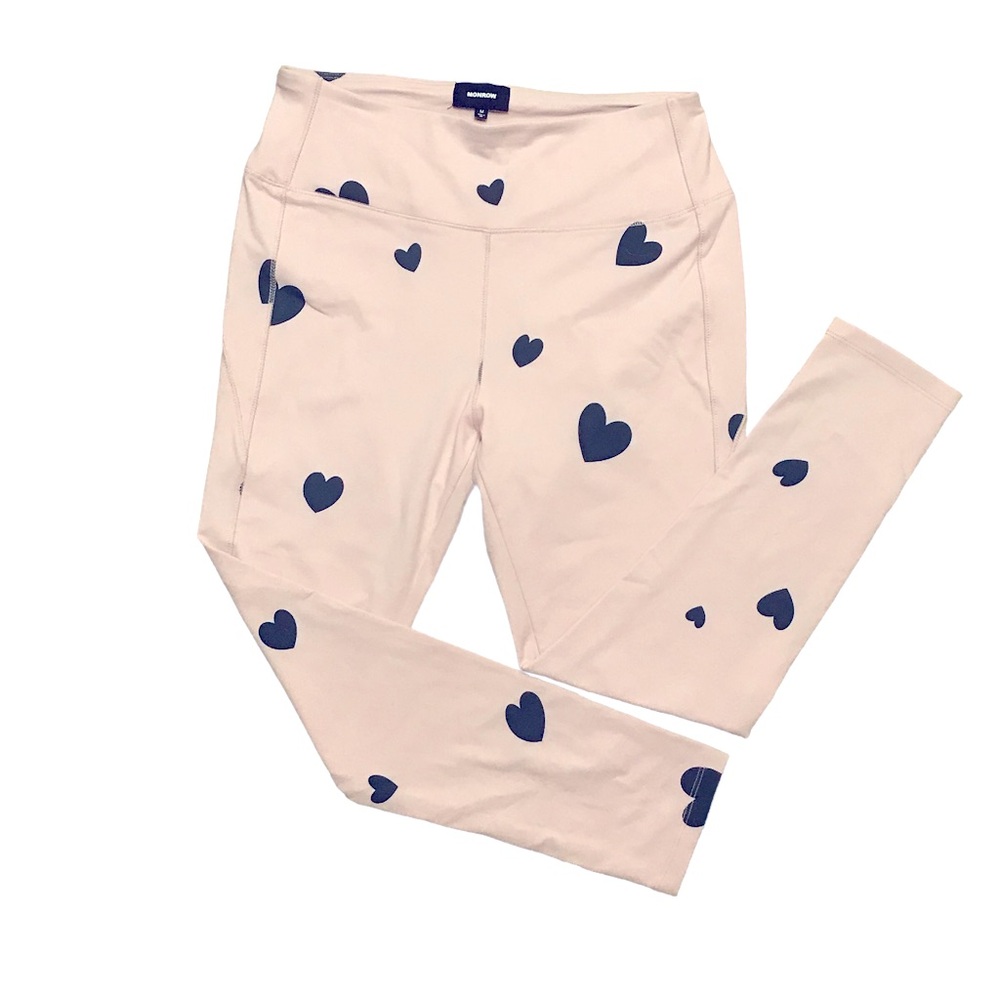 🆕 Monrow Pink Black Heart Yoga Pants M - Picture 2 of 3